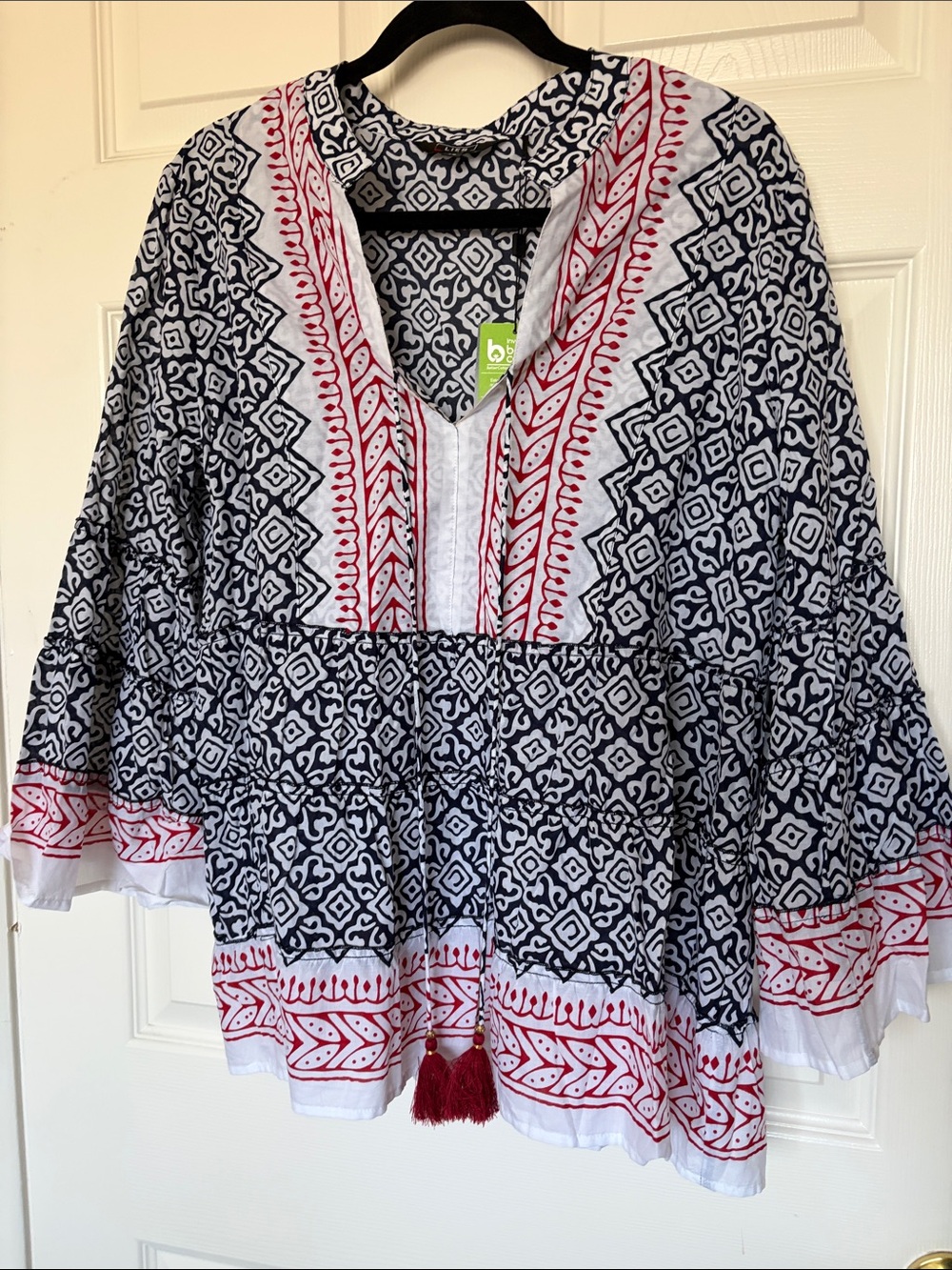 Liverpool Black, White & Red Printed Boho Tunic